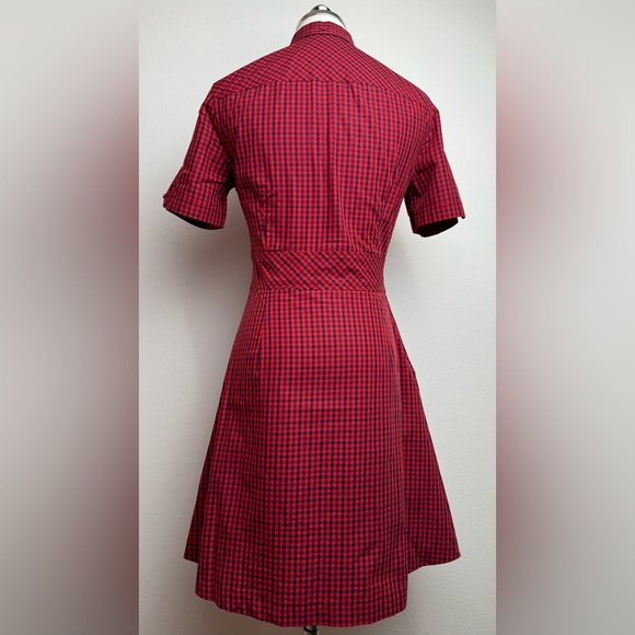 Fred Perry Red Gingham Plaid Short Sleeve Collar Mini Reissue Shirt Dress UK 8 - Picture 6 of 14